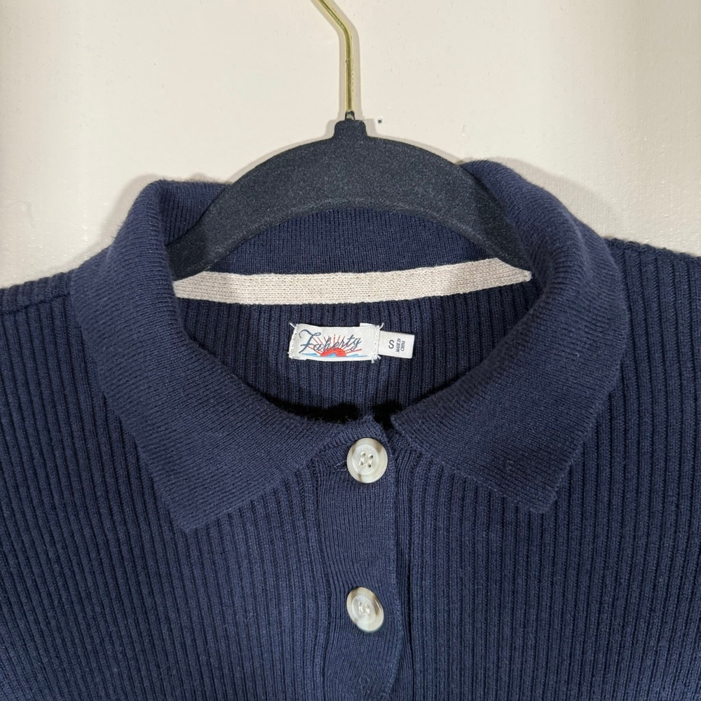 Faherty Mikko Polo Cashmere Cotton Ribbed Sweater Navy Bella Swan Small - Picture 4 of 8
